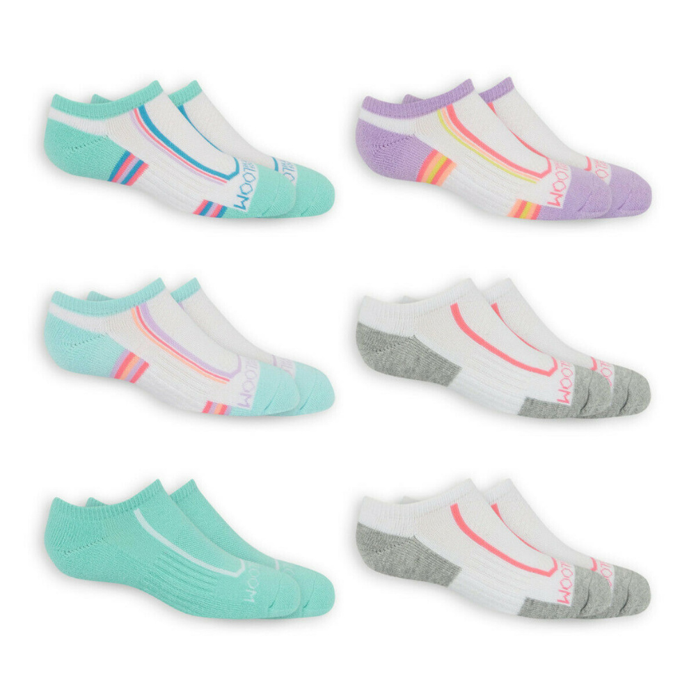 Fruit of the Loom Girl's Active Half Cushion Socks 6 Pack SIZE M  NWT